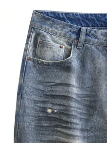 NEON BLANC Men's Cotton Distressed Loose Straight-Leg Spray-Painted Jeans