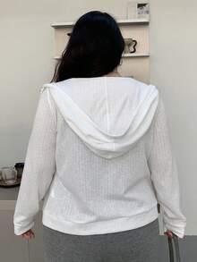 Dazy Plus 大码拉链柔软纯色合身连帽口袋长袖运动衫 - 白色 - 查看 2