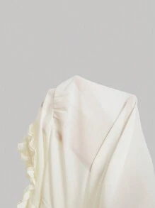 SHEIN MOD Camisa apricot con volantes y flores tridimensionales, camisa para salir, de vuelta al colegio, ropa de mujer para otoño, para usar por dentro y por fuera, atuendo de despedida de soltera, carnaval, ropa de otoño, camisa formal