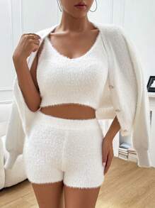 Chiquease Women's Solid Color White Minimalist Daily Wear Knit Sweater And Shorts 2-Piece Set Fall Cloth For Women - White - View 5