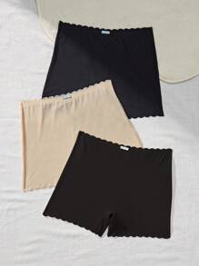 3入組女士無縫實色比基尼底褲，帶有波浪邊緣