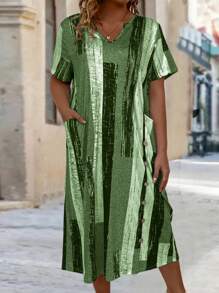 EMERY ROSE Plus Size Color Block Striped Casual Summer Dress Women Outfit