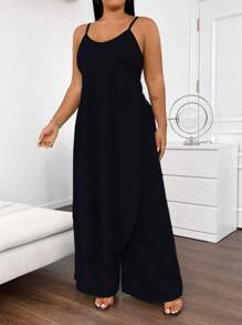 SHEIN LUNE Plus Size Solid Color Backless Camisole And Pants Summer Sexy 2pcs Set - Navy Blue - View 5