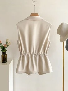 EMERY ROSE Women's Solid Color Single-Breasted Sleeveless Elegant Summer Blazer - Apricot - View 2