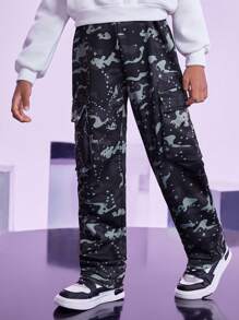 SHEIN Tween Boys Fashionable Camo Print Sweatpants, Autumn/Winter