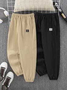 2 件/套 Tween 男童休闲纯色保暖内衬保暖慢跑裤，2 件装（每种颜色 1 件）