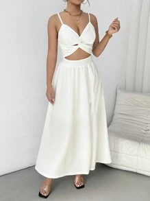 Chiquease Women Solid Color Sleeveless Split Dress For Summer - White - View 4