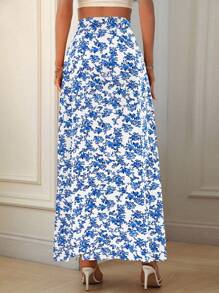 Breezaya Women's Retro Floral Print Simple Daily Slit Skirt Fall Cloth For Women