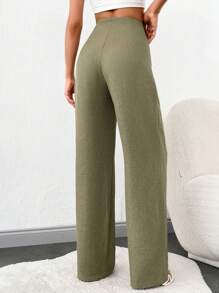 SHEIN Tall Tall Women Front Two Sided Button Detailed Linen Pants - Green - View 2