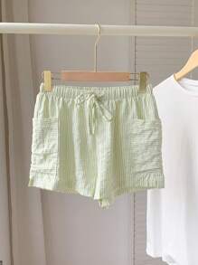 SHEIN EZwear Quần short thường ngày đơn giản in sọc cho nữ - Nhiều màu - Xem 5