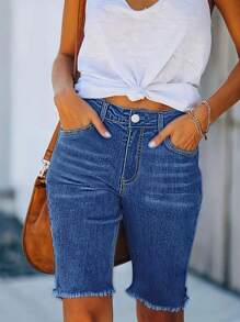 Women's Fashionable Elastic Denim Shorts - Easily Create Stylish And Versatile Daily Looks - Dark Wash - View 4