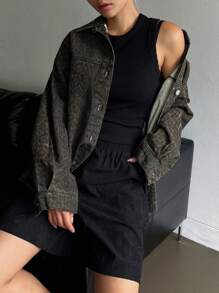 DAZY 女式纽扣长袖牛仔夹克，休闲装，秋季服装 - 咖啡棕 - 查看 6