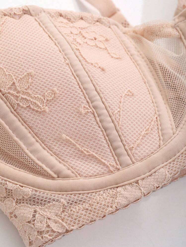 Mesh Contrast Lace Wireless Minimizer Bra Lingerie For Women