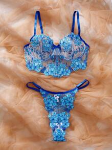 2 piezas Conjunto de lencería azul fresco para mujeres - Azul - Ver 4