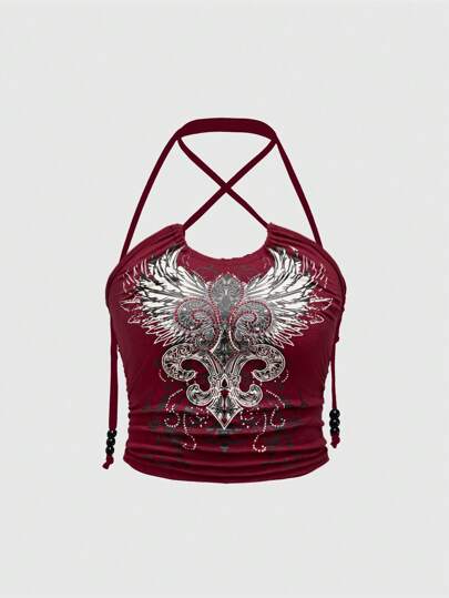 Goth Top halter con estampado de alas para el verano