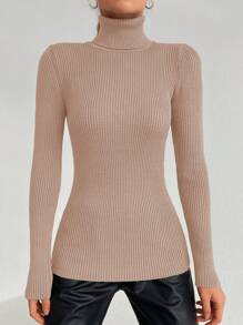 RueChic Turtleneck Ribbed Knit Sweater - Pink - View 4