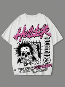 SHEIN Slayr 休闲圆领短袖骷髅印花 T 恤