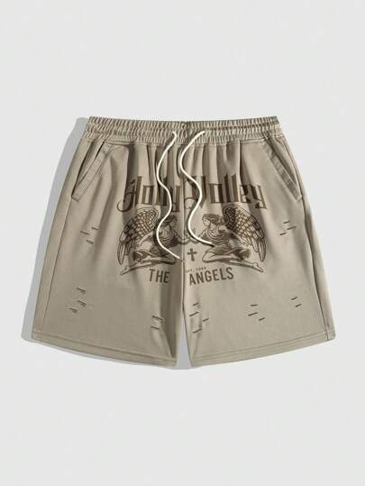 Street Life Shorts rotos con estampado de ángel callejero vintage para hombres