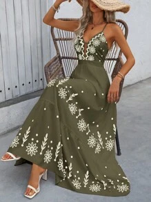 Breezaya Váy dài in hoa hai dây dáng dài cho nữ, phong cách Hawaii cho trang phục đi biển mùa hè - Nhiều màu - Xem 5