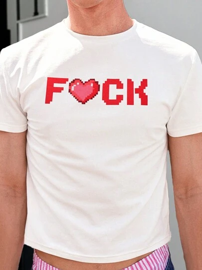 Manfinity BRENVOR 男士针织短袖T恤，时尚图案印花，适合日常休闲穿着，夏季