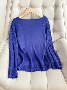 EMERY ROSE Women's Crew Neck Long Sleeve Textured Casual Loose Raglan Sleeve Sweater