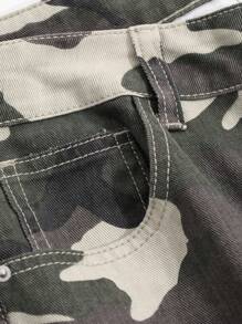 DAZY Men's Casual Back To School Camouflage Cargo Denim Pants With Pockets, All Seasons - Army Green - View 8