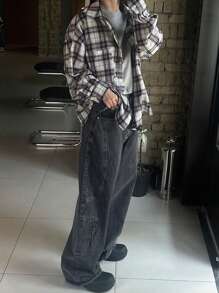 DAZY Women's Plaid Button-Up Loose Fit Long Sleeve Shirt