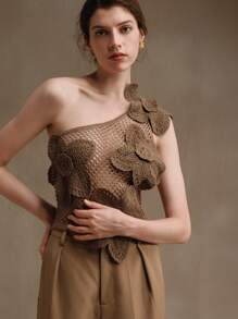 Anewsta Chaleco sin mangas informal con flores 3D de ganchillo para mujeres