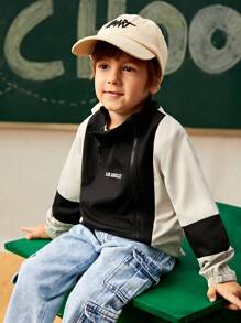 SHEIN Explorewe 1pc Young Boy's Outdoor Casual Zip-Up Color Block Windbreaker Hoodie, Spring Autumn - Multicolor - View 3