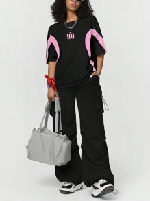 Coolane 大码女式休闲简约粉色“98”图案圆领短袖T恤，适合夏季 - 彩色 - 查看 4