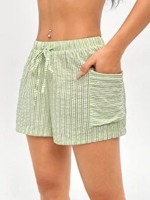 SHEIN EZwear Quần short thường ngày đơn giản in sọc cho nữ - Nhiều màu - Xem 1