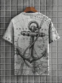Men's Plus Size Anchor Nautical Map Crew Neck Short Sleeve T-Shirt