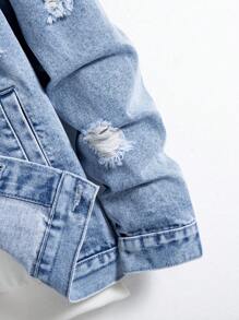 Manfinity Homme Chaqueta vaquera casual de manga larga con botones y bolsillos desgastados para hombre, para el otoño