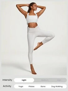 GLOWMODE FeatherFit™ Twisted Active Square Neckline Tank Light Support Low Impact Yoga Daily - White - View 5