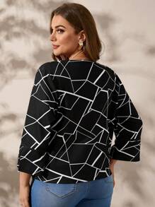 SHEIN Clasi Chaqueta casual delgada de manga larga y apertura frontal con estampados totales y aberturas laterales para tallas grandes