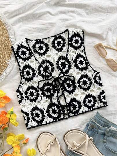 Soleia WYWH Vacation Women's Leisure Holiday Seaside Vacation Hooked Flower Strap Vest