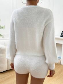 Chiquease Women's Solid Color White Minimalist Daily Wear Knit Sweater And Shorts 2-Piece Set Fall Cloth For Women - White - View 2