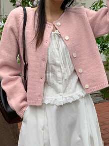 DAZY Cárdigan de mujer de manga larga con botones, unicolor, casual, elegante, lindo y romántico (rosa), ropa de mujer para otoño