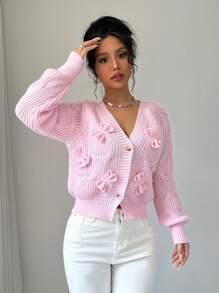 Elenzga Cárdigan rosa suave con lazo para mujer, blusas de manga larga