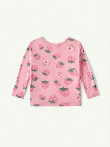 Cozy Pixies 4 件套女婴草莓图案贴身睡衣，长袖圆领上衣和短袖心形图案上衣和长裤 - 淺粉色 - 查看 2