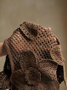 Anewsta Chaleco sin mangas informal con flores 3D de ganchillo para mujeres