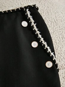 Modelyn Pantalones rectos casuales sueltos con decoración de botones, patchwork y lazo para mujer