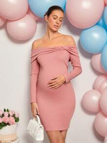 MaterniChic Váy bầu trễ vai cho tiệc mừng em bé - Bụi hồng - Xem 6
