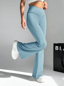 SHEIN EZwear 女士高腰喇叭腿宽松纯色简约休闲街头裤