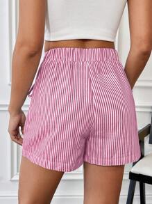 SHEIN Essnce Women Striped Print Casual Drawstring Shorts