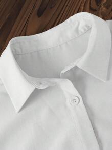 Chiquease Camisa casual de mujer de un solo pecho, de unicolor y de manga corta para uso diario en verano - Blanco - Ver 3
