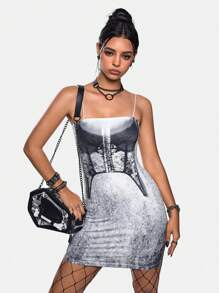 Babi Basques Artist Women's Bodycon Dark Colored Cami Dress,Fall Women Dress,For Autumn - Black - View 3