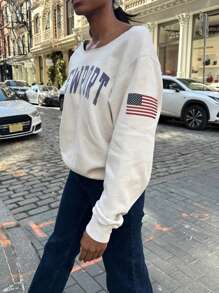 INAWLY Plus Size Casual Letter Print Sweatshirt For Spring & Autumn Graduation,Back To School Outfits,Graduation,Teacher Outfits For Women,Back To School Pullover Fall Outfit - White - View 3