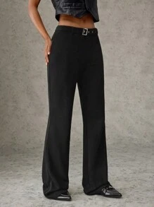 Forever 21 夏季、秋季和冬季女士黑色低腰/长腿/喇叭裤/返校/返校节/约会之夜/早午餐/办公室服装/Y2k/文艺复兴/喇叭裤/纯色/小码/正装裤/教师裤/直腿裤/配腰带 - 白色 - 查看 1