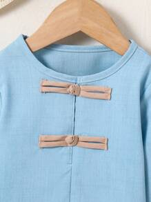 Baby Boys Chinese Style Frog Button Tang Suit Top And Long Pants 2pcs Set, Traditional Han Chinese Outfit